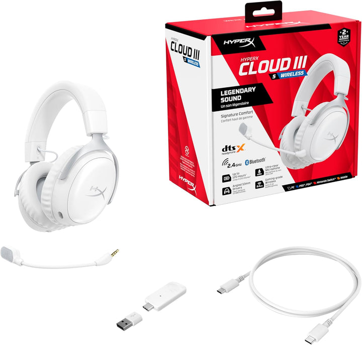 HyperX Cloud III S – Kabelloses Gaming-Headset, Multiplattform, 2,4 GHz, Bluetooth, Akkulaufzeit bis