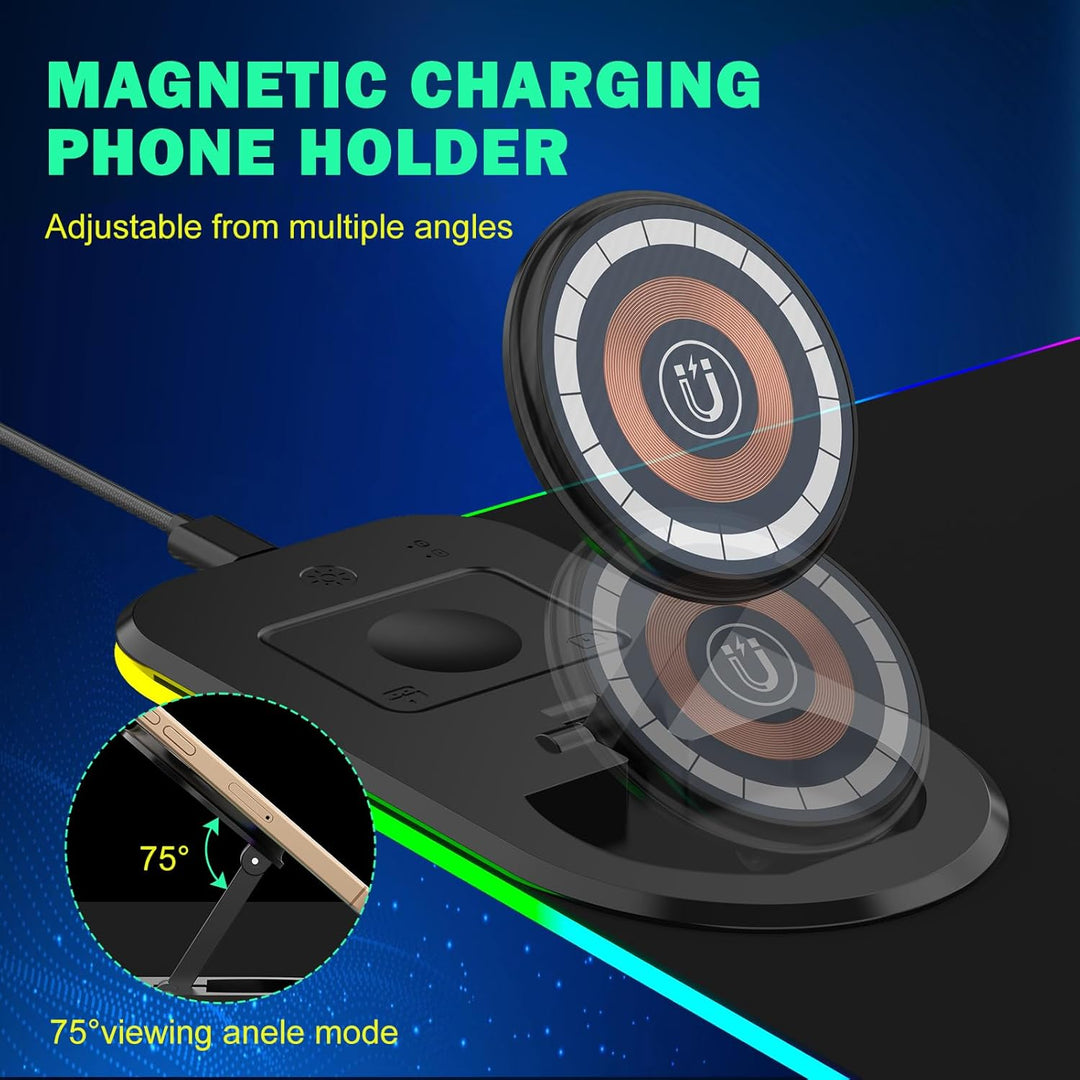RGB Gaming Mauspad 15W Qi Mousepad LED 800x350x4mm 10 Beleuchtungsmodi mit 10W Schnellladung Qi Kabe