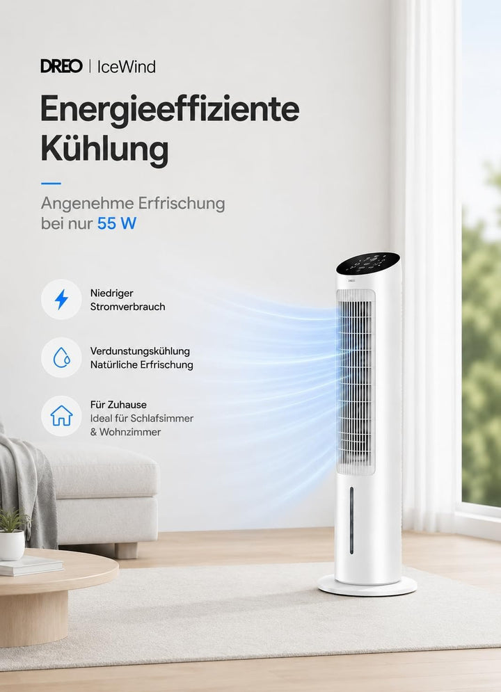 Dreo Turmventilator mit Kühlung leise, Ventilator mit Wasserkühlung, 40-Zoll Luftkühler, Verdunstung