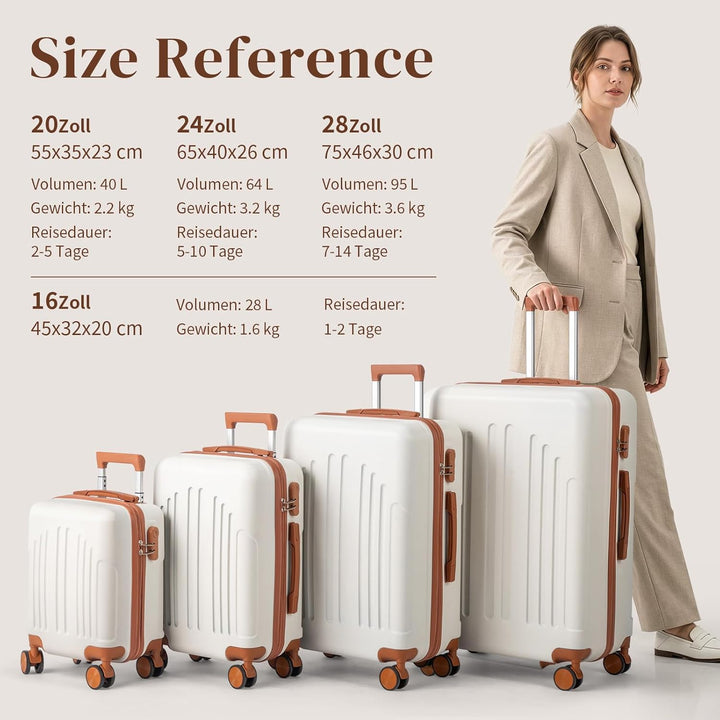 LALAHO Kofferset 4 teilig Hartschale, Reisekoffer mit Rollen Gross, Koffer Set 4 Stück aus ABS, Hand