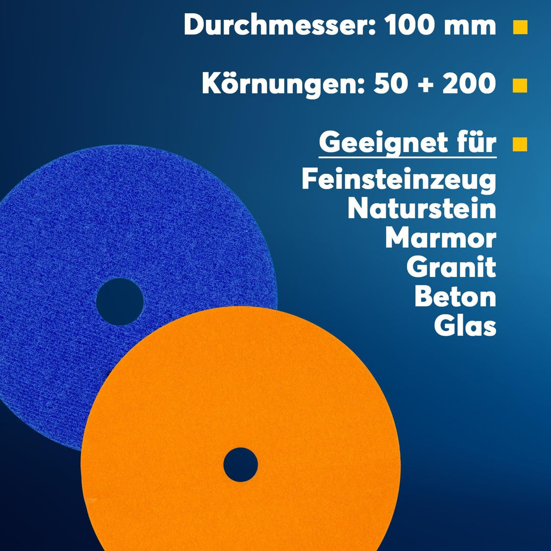 Diamant-Schleifpad Spar-Set für Trockenschliff, D = 100 mm, Körnung 50 und 200, Klettaufnahme, für F