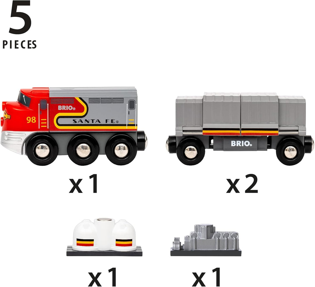 BRIO World 36089 - Trains of The World - Santa Fe Zug - Spielzeugzug Holzeisenbahn Zubehör - Eisenba