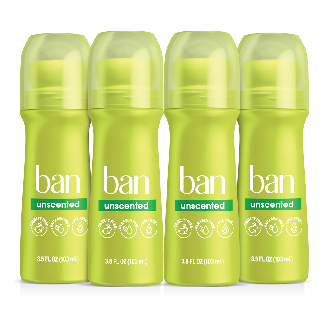Ban Roll-On Antiperspirant Deodorant, Unscented, 3.5-Ounce Bottles (Pack of 4) by Ban