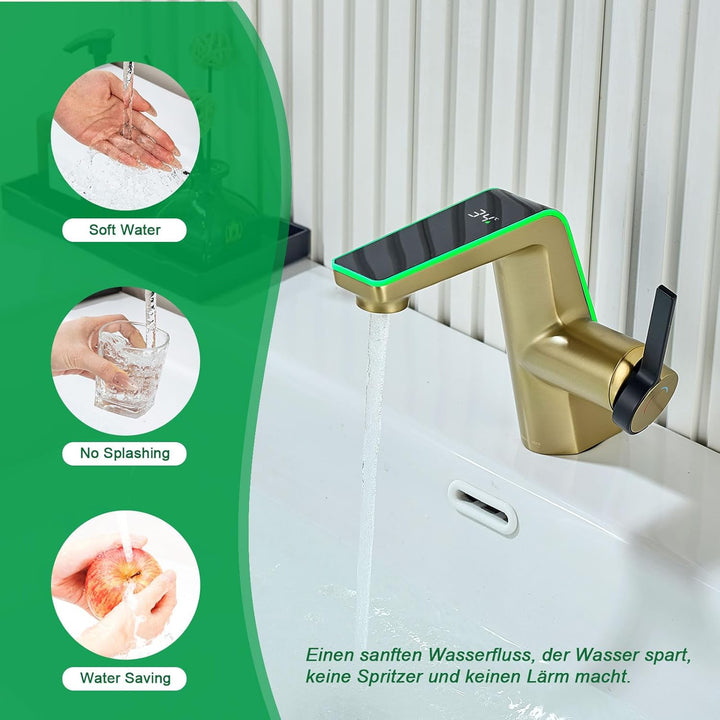 Wasserhahn Bad mit LED-Temperaturanzeige Badarmatur,Waschtischarmatur aus Messing Einhebelmischer Ba