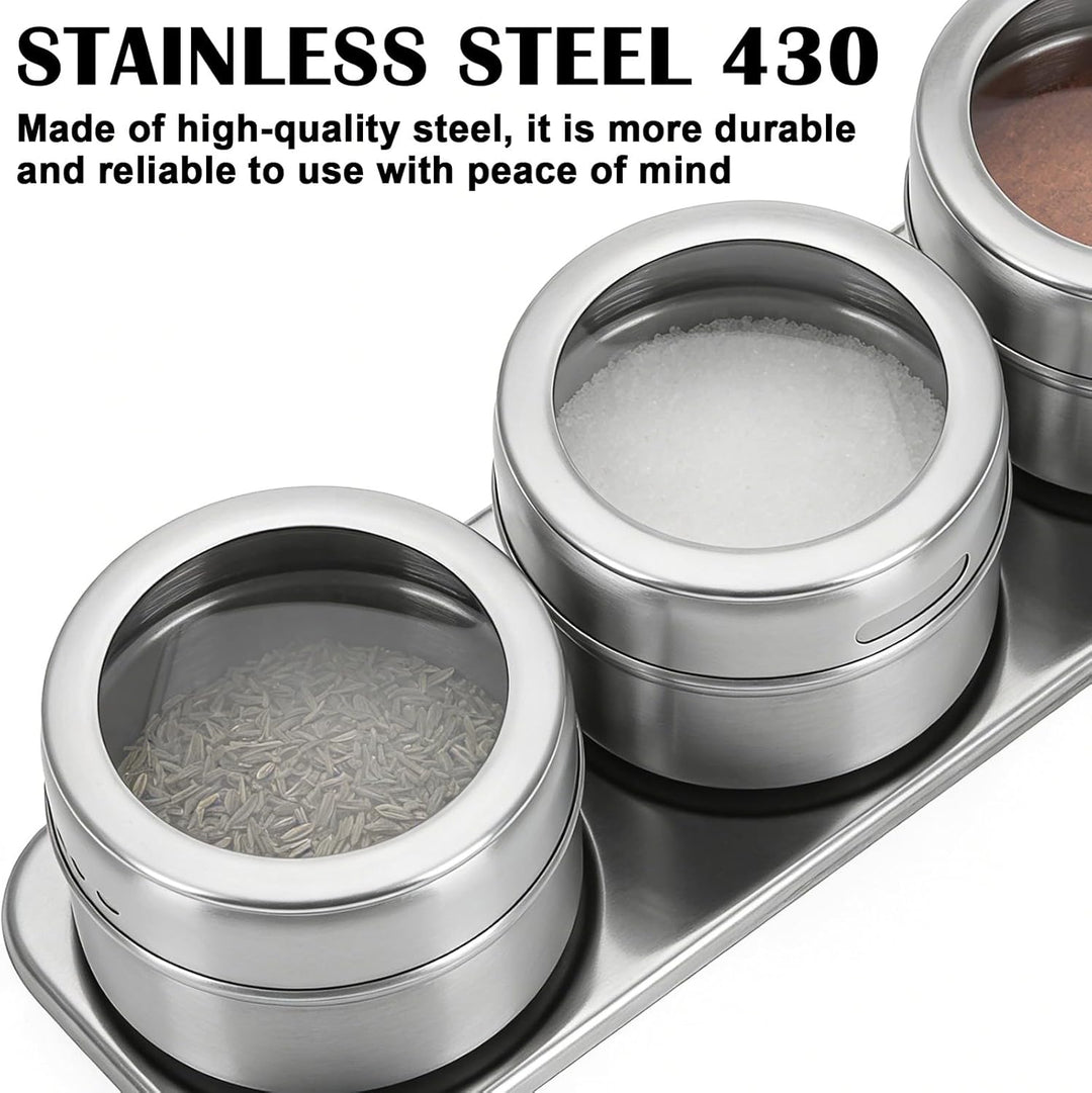 PORFOYO Gewürzdosen Magnetisch, 12 Stück 100 Ml Gewürze Spice Jars Magnetisch, Edelstahl Gewürzbehäl