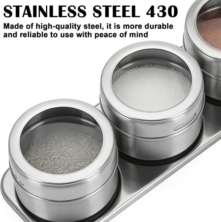PORFOYO Gewürzdosen Magnetisch, 12 Stück 100 Ml Gewürze Spice Jars Magnetisch, Edelstahl Gewürzbehäl