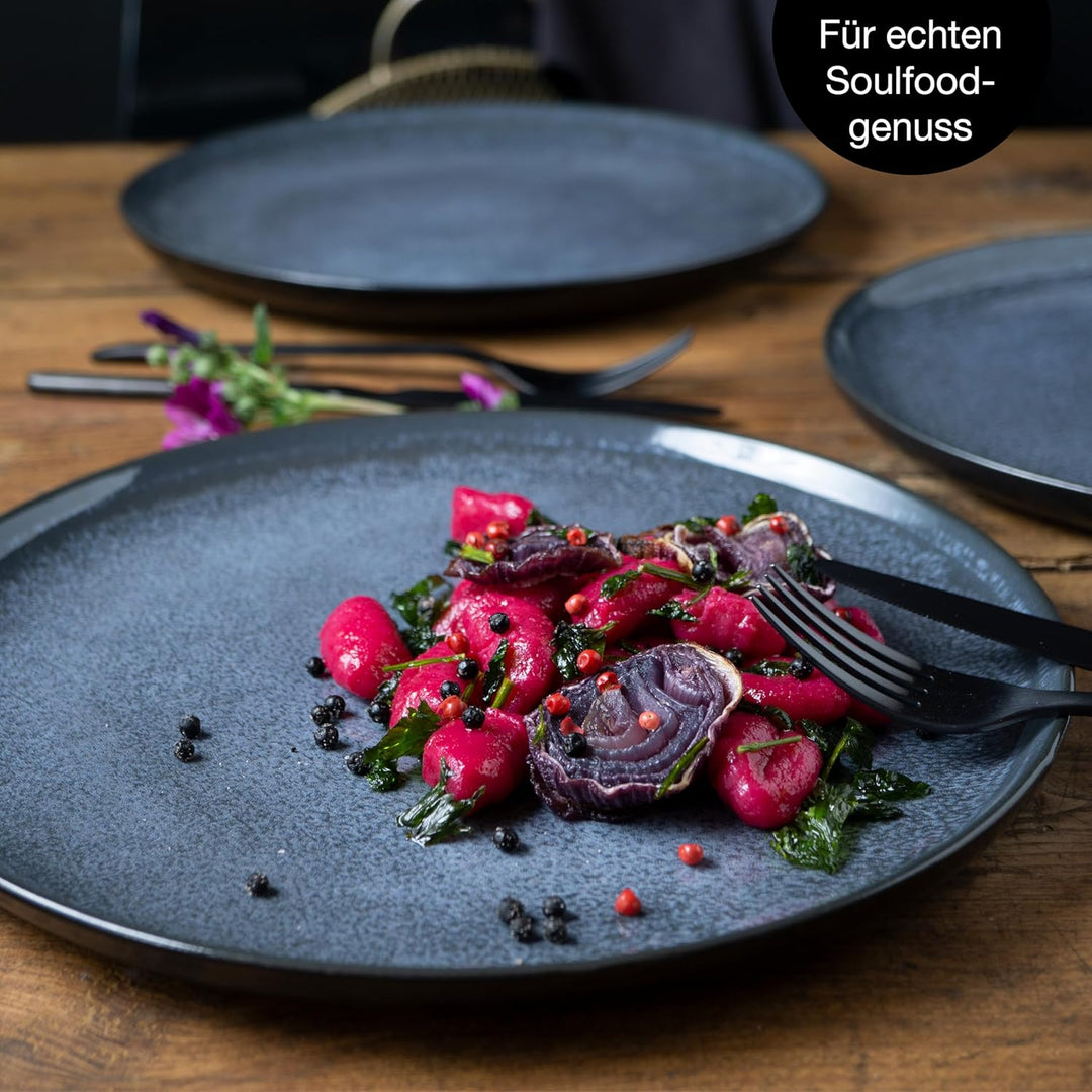 Moritz & Moritz VIDA 6er Dinner Teller Set Blau - Dinnerteller für 6 Personen - Porzellan spülmaschi
