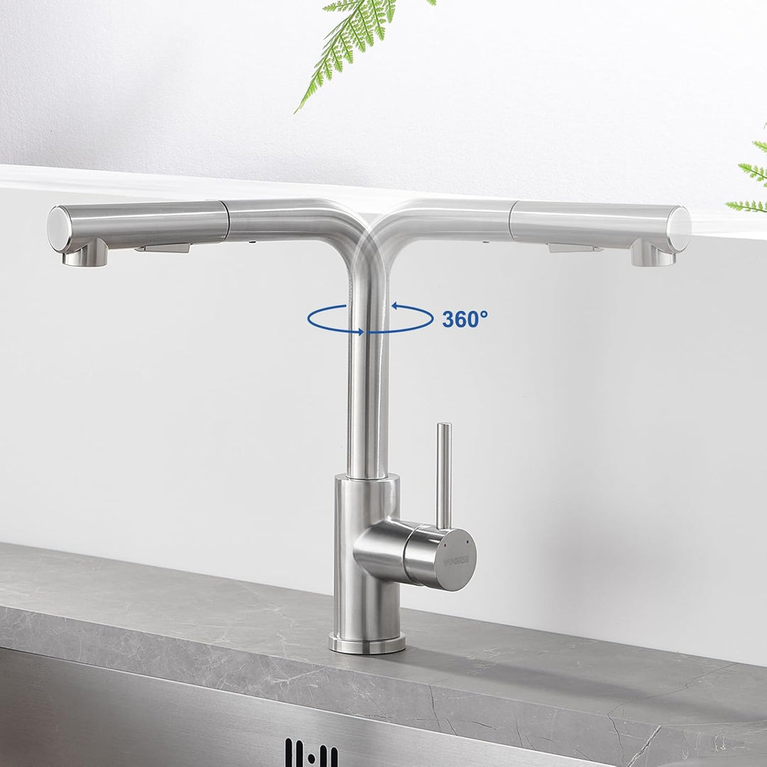 WOOHSE Wasserhahn Küche Ausziehbar, 360°Drehbare Küchenarmatur mit Brause Ausziehbar, Hochdruck Spül