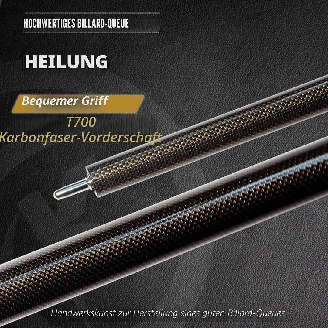 KHEALING Billardqueue aus Kohlefaser, 58 Zoll, 1/2-Zoll-Struktur, 3-Zahn-Anschluss, 12,4 mm Spitze,