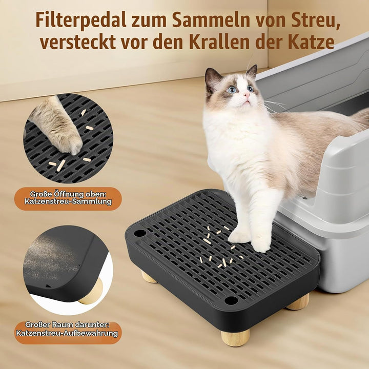 Erhöhte Katzenklo-Rampe, Katzentreppe mit Holzfüssen, Katzenstreu-Filterpedal für automatische selbs