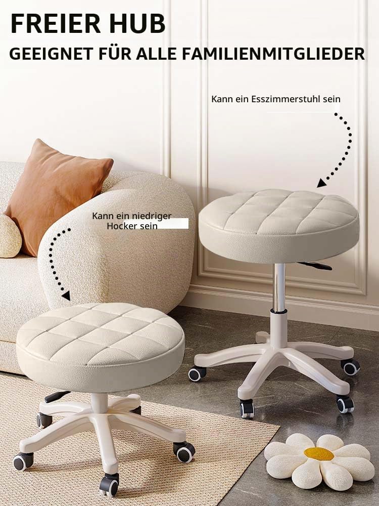Kleiner Stuhl, runder Drehhocker mit Rollen, Sitzhöhe 35–45 cm, 360° drehbar, PU-Leder, höhenverstel