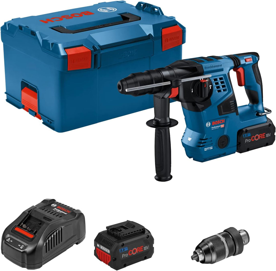 Bosch Professional 18V System Akku Bohrhammer GBH 18V-28 CF (inkl. Zusatzhandgriff, Fetttube, Schnel