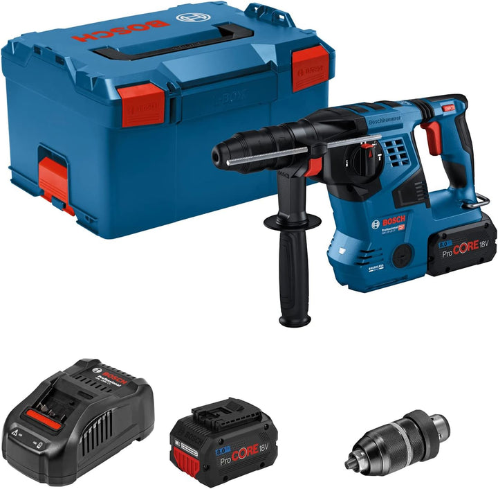 Bosch Professional 18V System Akku Bohrhammer GBH 18V-28 CF (inkl. Zusatzhandgriff, Fetttube, Schnel