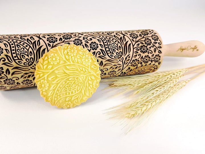 KASCHMIR Nudelholz. Teigrolle mit Paisley für hausgemachtes Gebäck und Keramik. Teigroller mit Orien