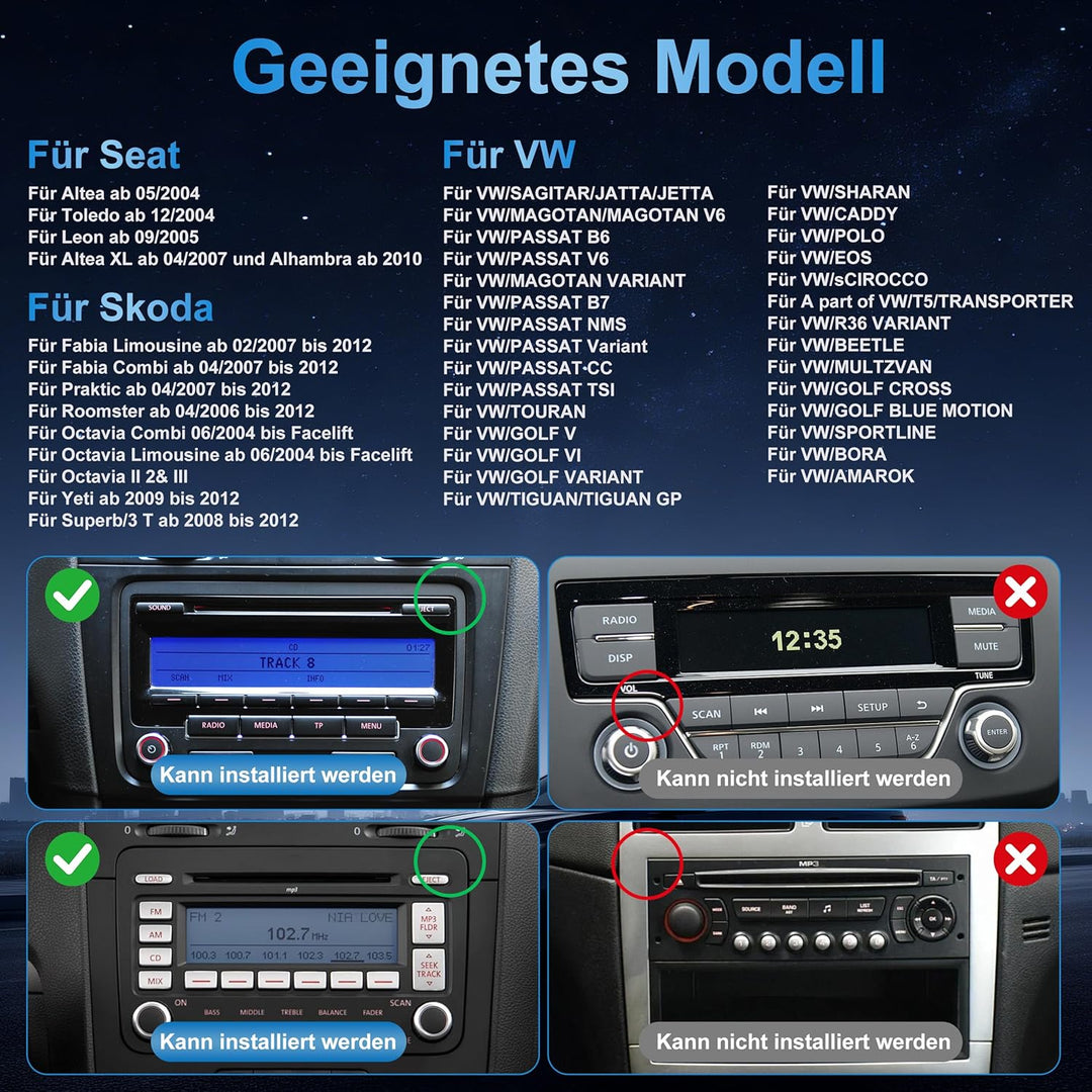 Android 15 Autoradio 2+64GB für VW Golf 5 6 Polo 6R Passat T5 Seat Skoda, 7 Zoll 2DIN Car Radio mit