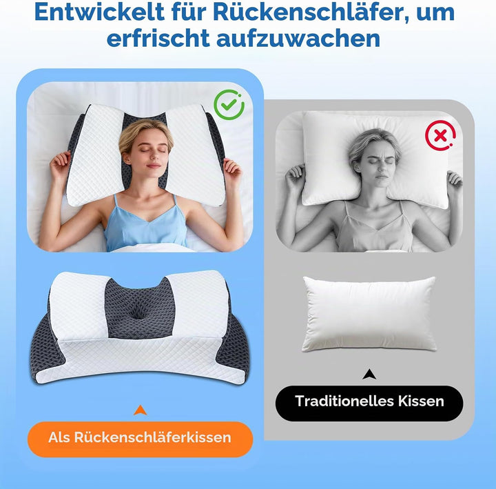 SAHEYER Rückenschläferkissen, Ergonomishces Nackenkissen Kopfkissen, Nackenstützkissen Memory Foam,