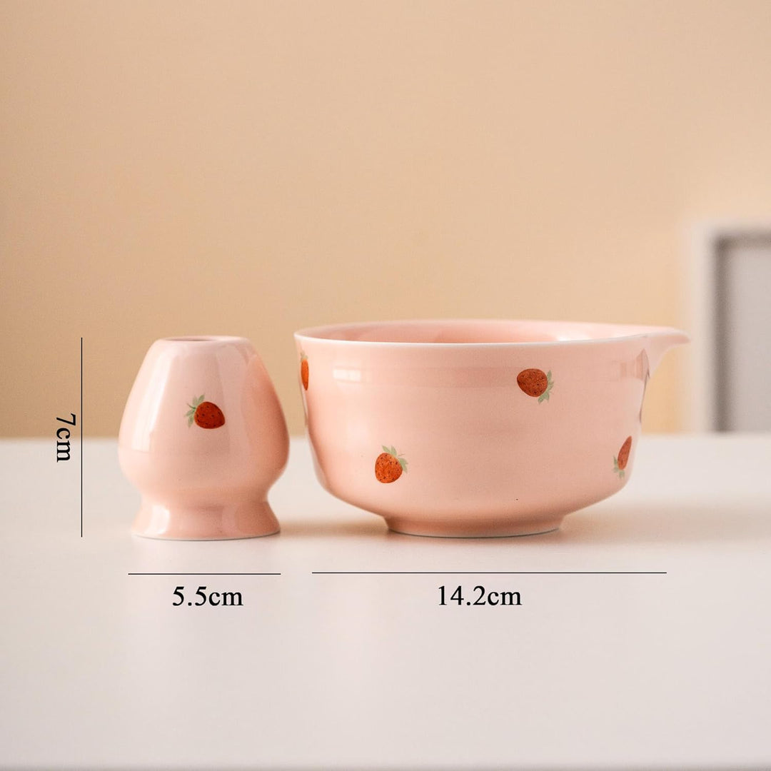 Matcha Set Rosa, Erdbeer Macha Tea Set, Japanisches Macha-Zeremonien-Set, Matcha Schale und Bambusbe