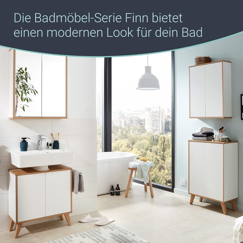 FACKELMANN Finn Spiegelschrank (60 x 75 x 20,5 cm) – Wandschrank mit Spiegel hängend mit 2 Einlegebö