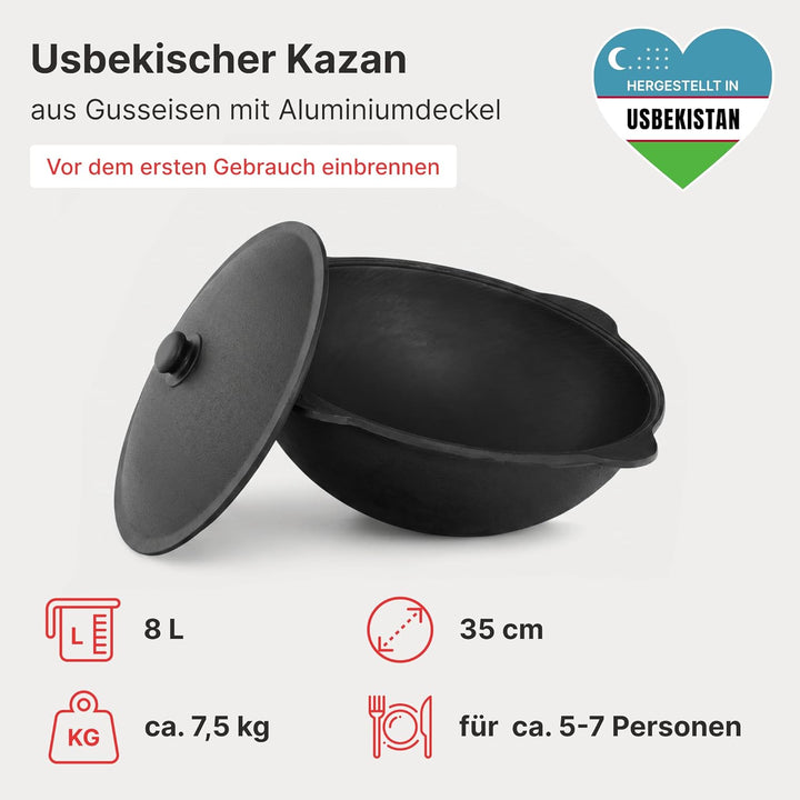 Ø36cm Uchag 2mm stahl mit Abzugsrohr Utschak Utschag Feldküche 8L Kazan WOK Kasan (Runder boden) Feu