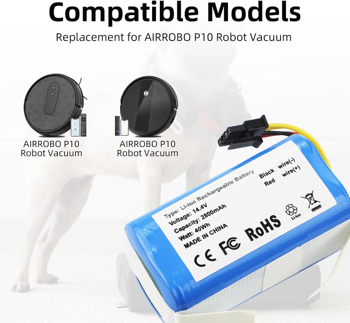 K KYUER Saugroboter Akku Kompatibel mit AIRROBO P10 Roboter Vacuum Cleaner Staubsauger Roboter Batte