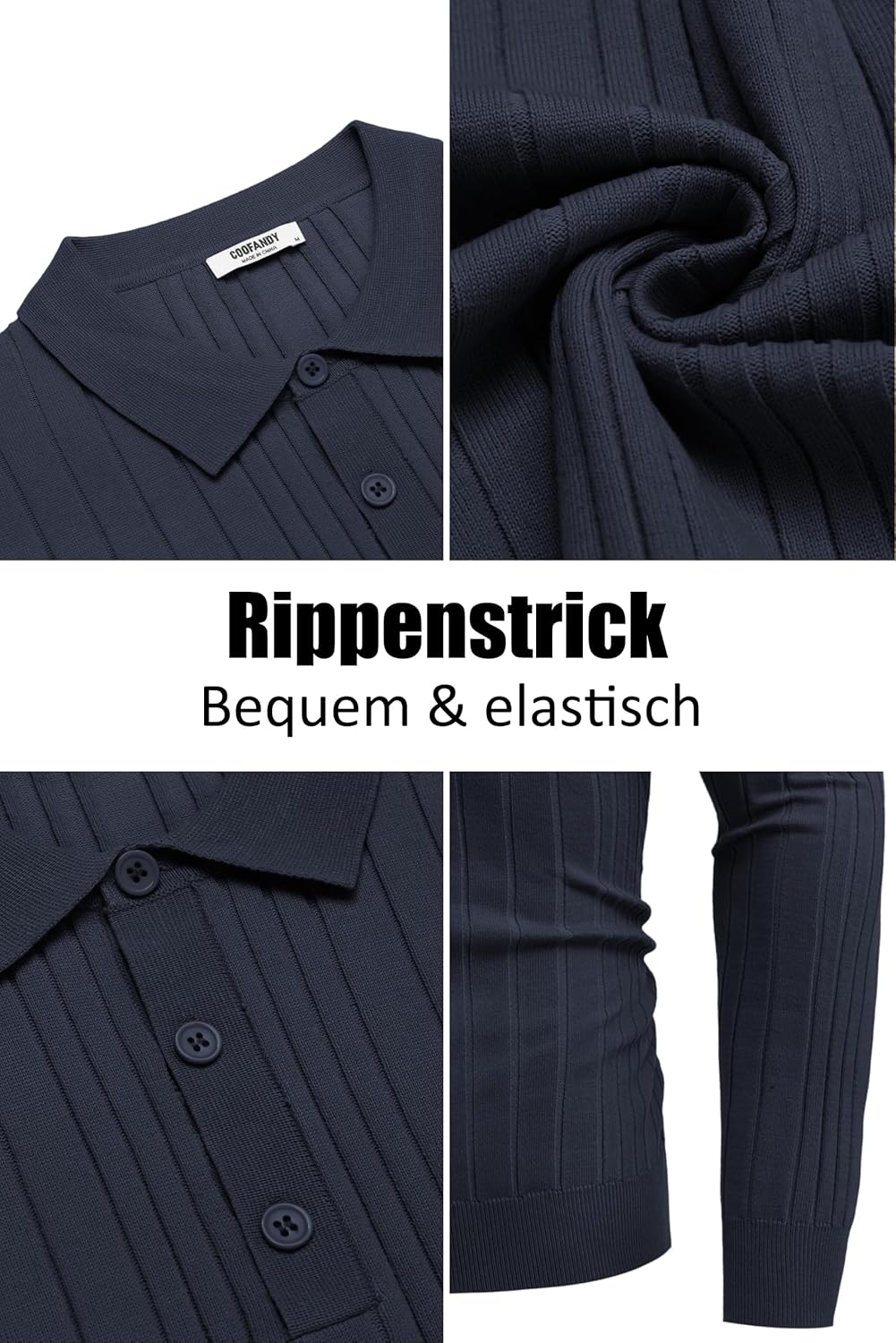 COOFANDY Polo Pullover Herren Strickpullover mit Polokragen Strick Poloshirt Herren Langarm Polo Pul