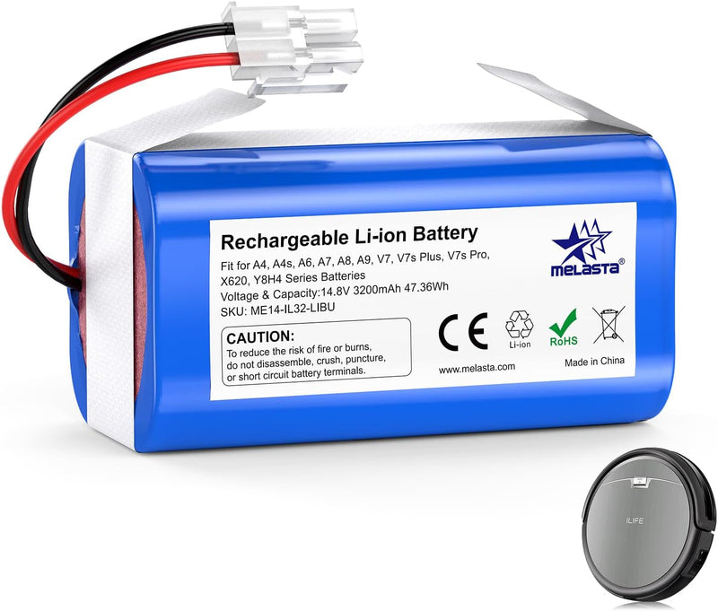 melasta 14,4V 3200 mAh Li-ion Ersatzakku Akku Batterie für iLife Staubsauger A4, A4s, A6,V7, A6, A7,