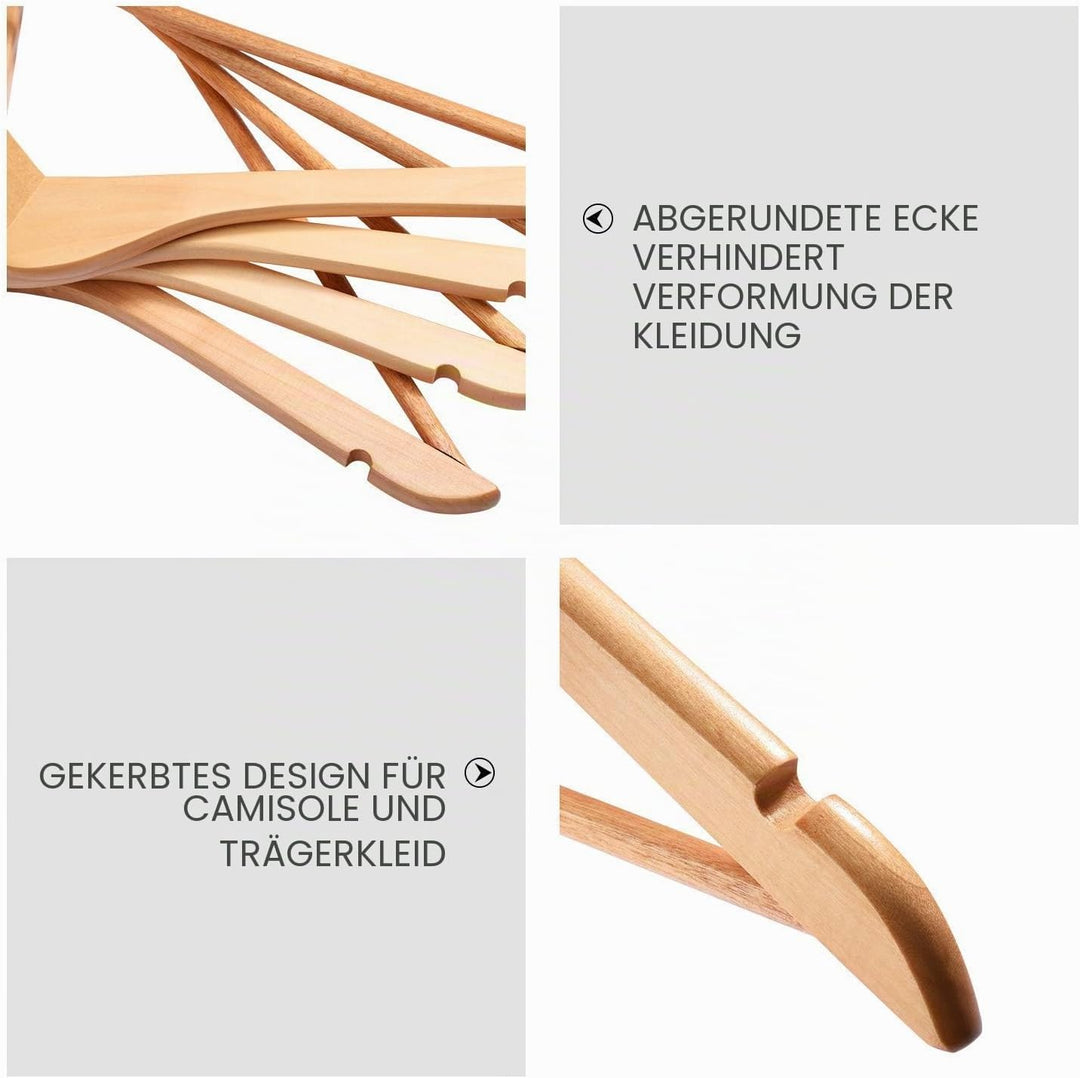 HOUSE DAY Kleiderbügel Holz Natur 60 Stück Stabil Kleiderbügel Drehbar Jackenbügel Anzugbügel Breit