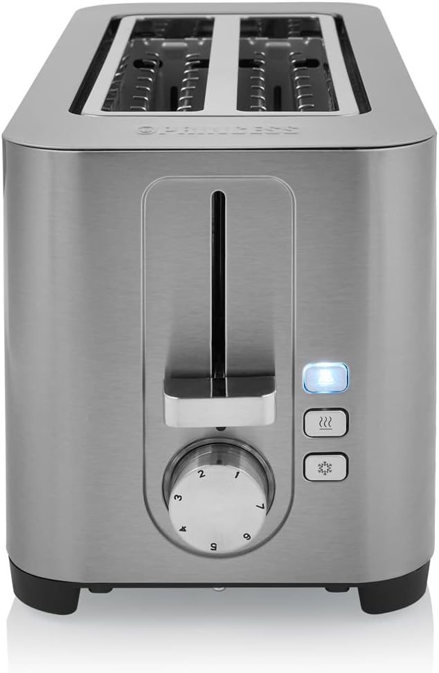 Princess 142402 Steel Toaster 2 Langer Schlitz - 7 einstellbare Stufen - 1400 W 4 Toasts Langer Schl