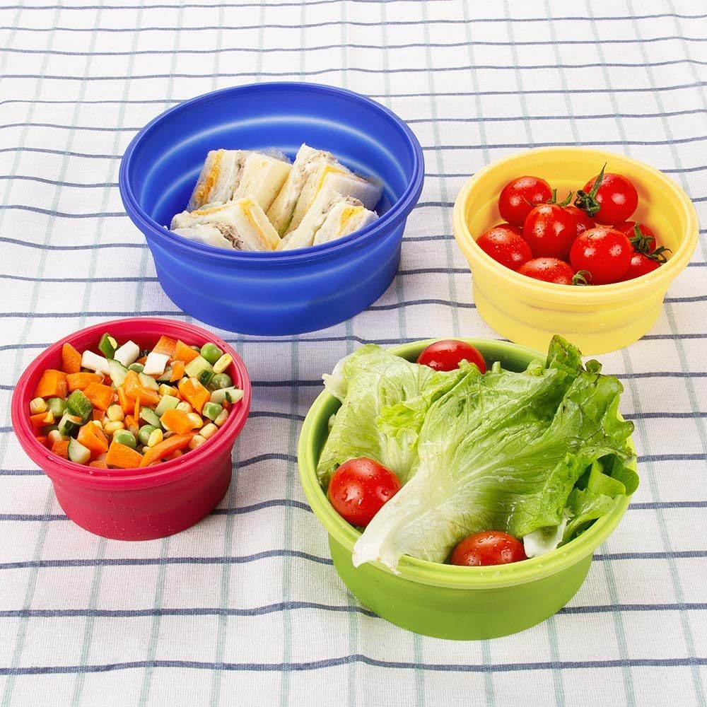 Faltbare Brotdose aus Silikon 4PCS Runde, platzsparende Frischhaltebox luftdicht & wasserdicht, geni
