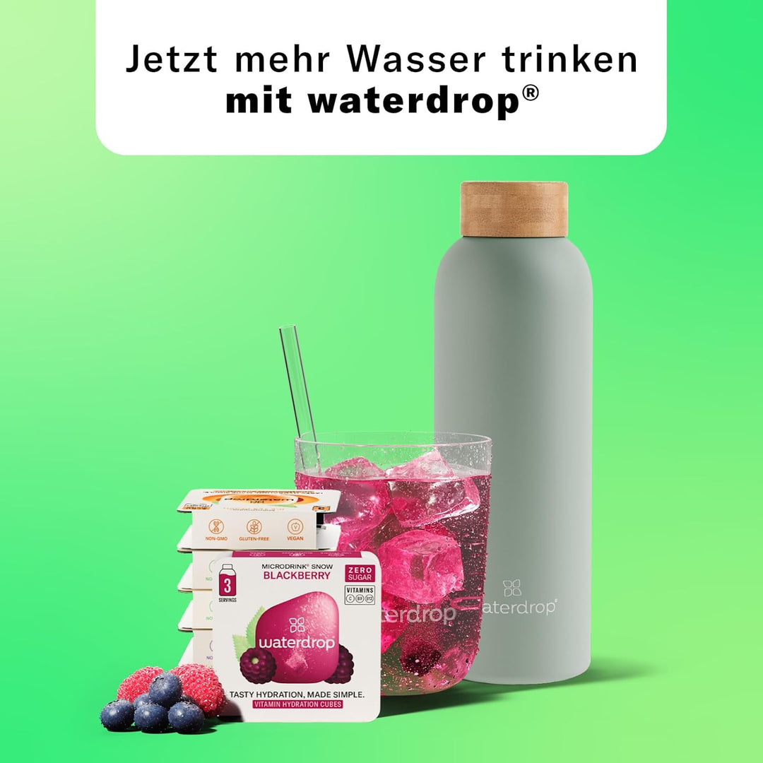 waterdrop® Starter Set - 600ml Trinkflasche mit Geschmack inkl. 18 zuckerfreie Drops - Geschenk für