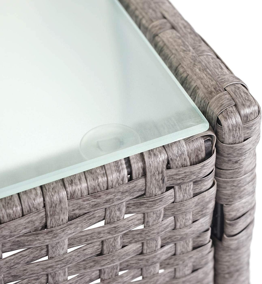 Mendler Poly-Rattan Gartentisch Halden-AM, Beistelltisch Tisch mit Glasplatte - grau, Grau
