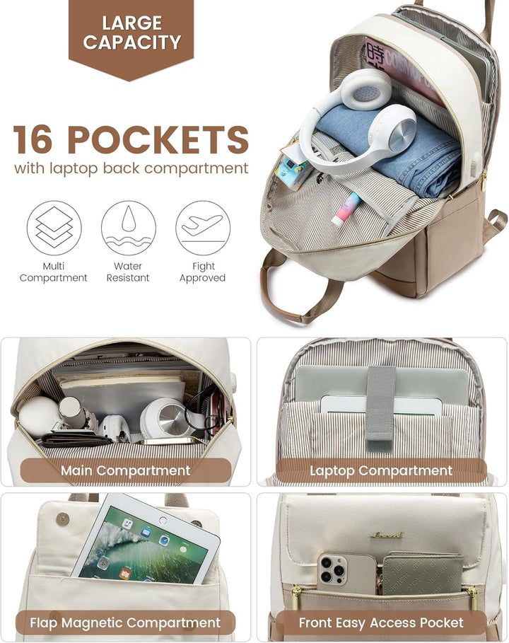 LOVEVOOK Rucksack Damen, 15,6 Zoll Schulrucksack Mädchen mit Laptopfach & USB Ladeanschluss, Wasserd