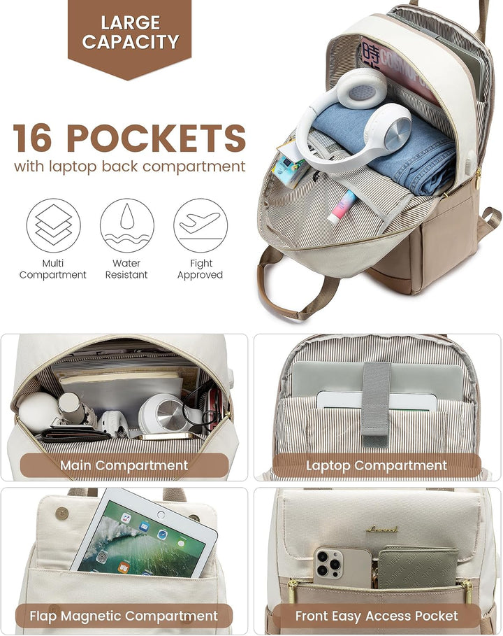 LOVEVOOK Rucksack Damen, 15,6 Zoll Schulrucksack Mädchen mit Laptopfach &amp; USB Ladeanschluss, Wasserd