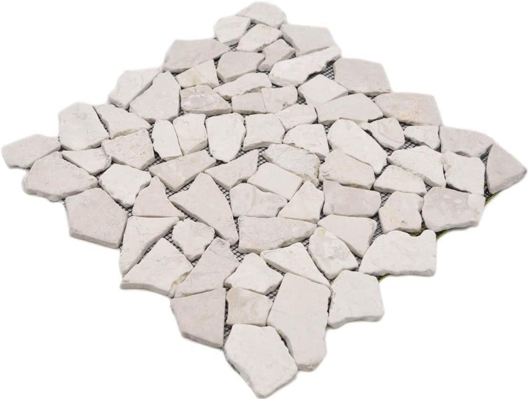 Mosaik Bruch/Ciot uni Biancone Marmor Naturstein Küche, Mosaikstein Format: 15-69x8 mm, Bogengrösse: