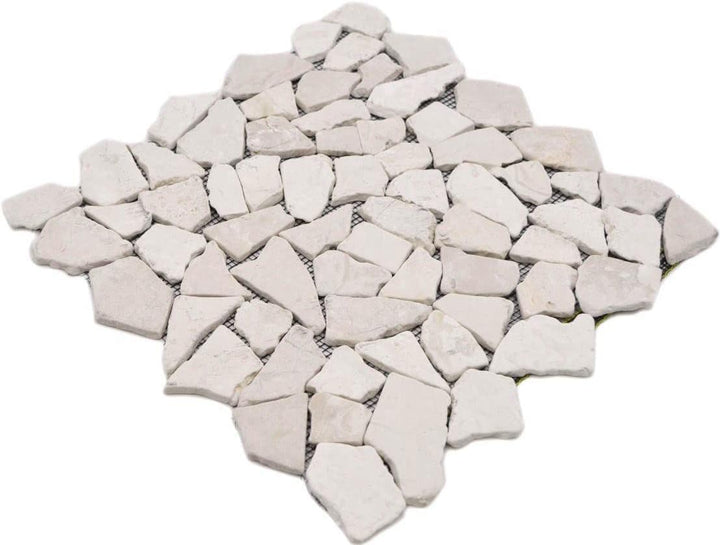 Mosaik Bruch/Ciot uni Biancone Marmor Naturstein Küche, Mosaikstein Format: 15-69x8 mm, Bogengrösse: