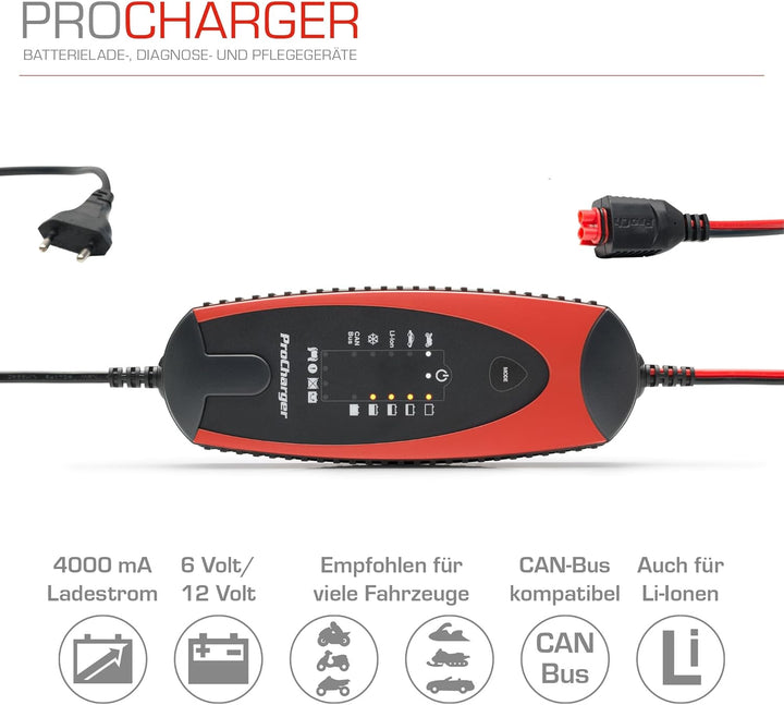 ProCharger 4.000 Diagnose- & Ladegerät Motorradbatterie & Auto, CAN Bus Fähig, Lithium Geeignet, Bat