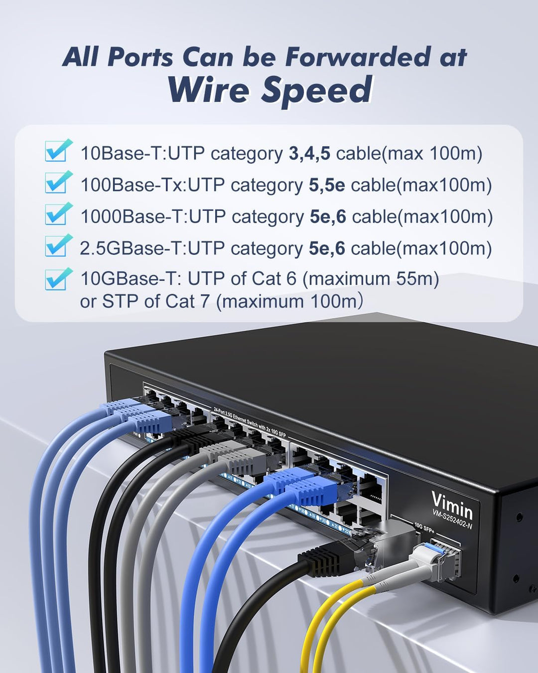 2.5G 26 Ports Network Switch with 2x10G SFP, VIMIN 24x 2.5G Base-T Unmanaged Switch 2.5G Switch 4 Po