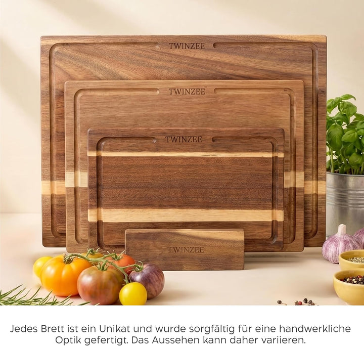 Twinzee Schneidebrett 3er Set (40 x 30/33 x 24/26 x 18 cm) aus Massiver Akazie - Schneidebrett Holz