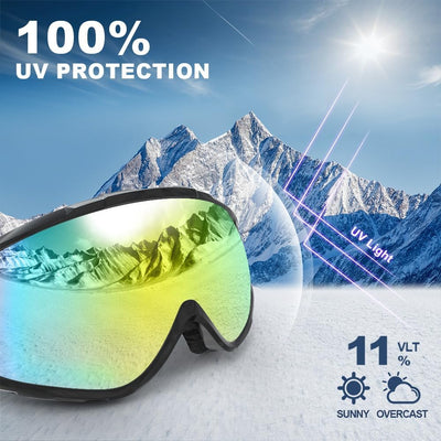 Findway Skibrille, Snowboard Brille für Brillenträger Herren Damen Erwachsene Jugendliche OTG UV-Sch
