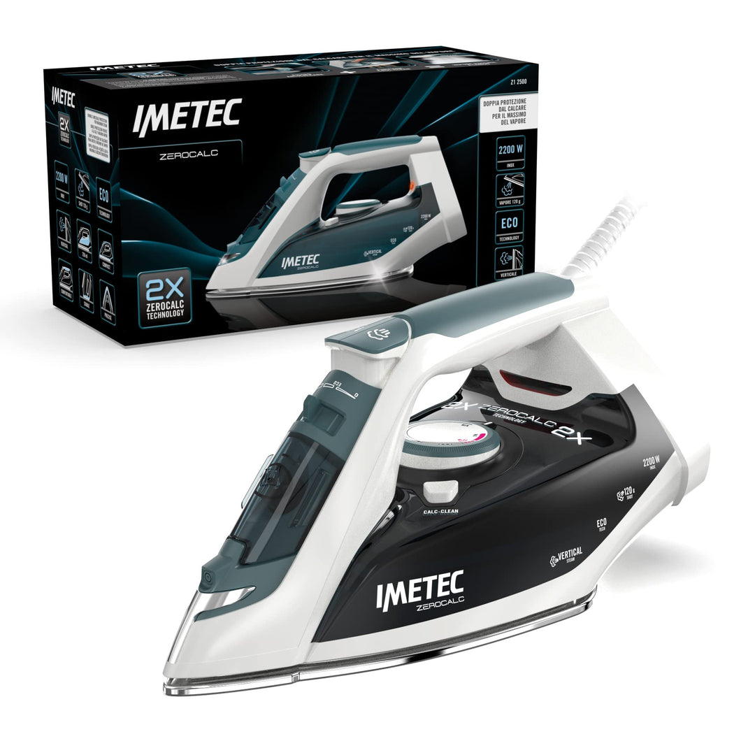 Imetec Dampfbügeleisen ZeroCalc Z1 2500 mit Anticalcare-Technologie, Multi-Loch-Edelstahlplatte mit