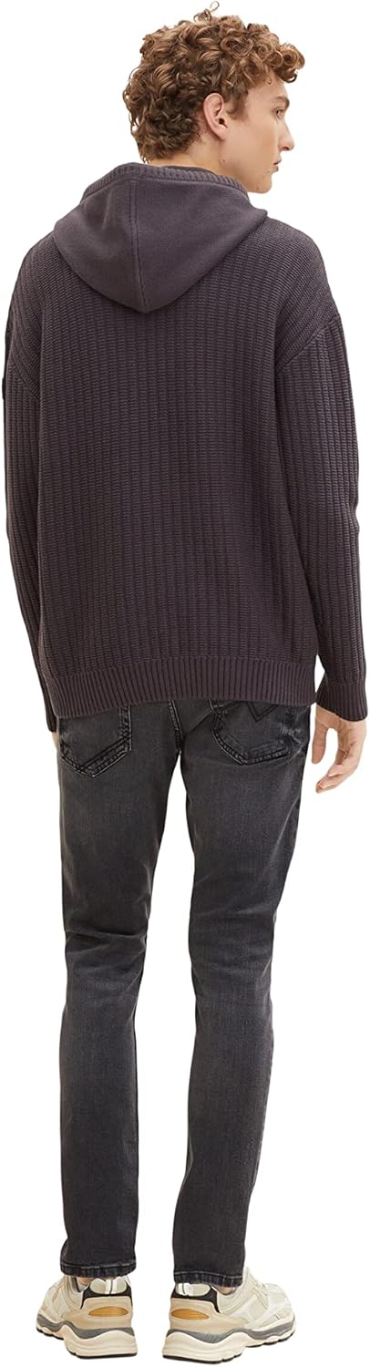 TOM TAILOR Denim Herren Kapuzenpullover mit Rippstruktur L 29476 - Coal Grey, L 29476 - Coal Grey