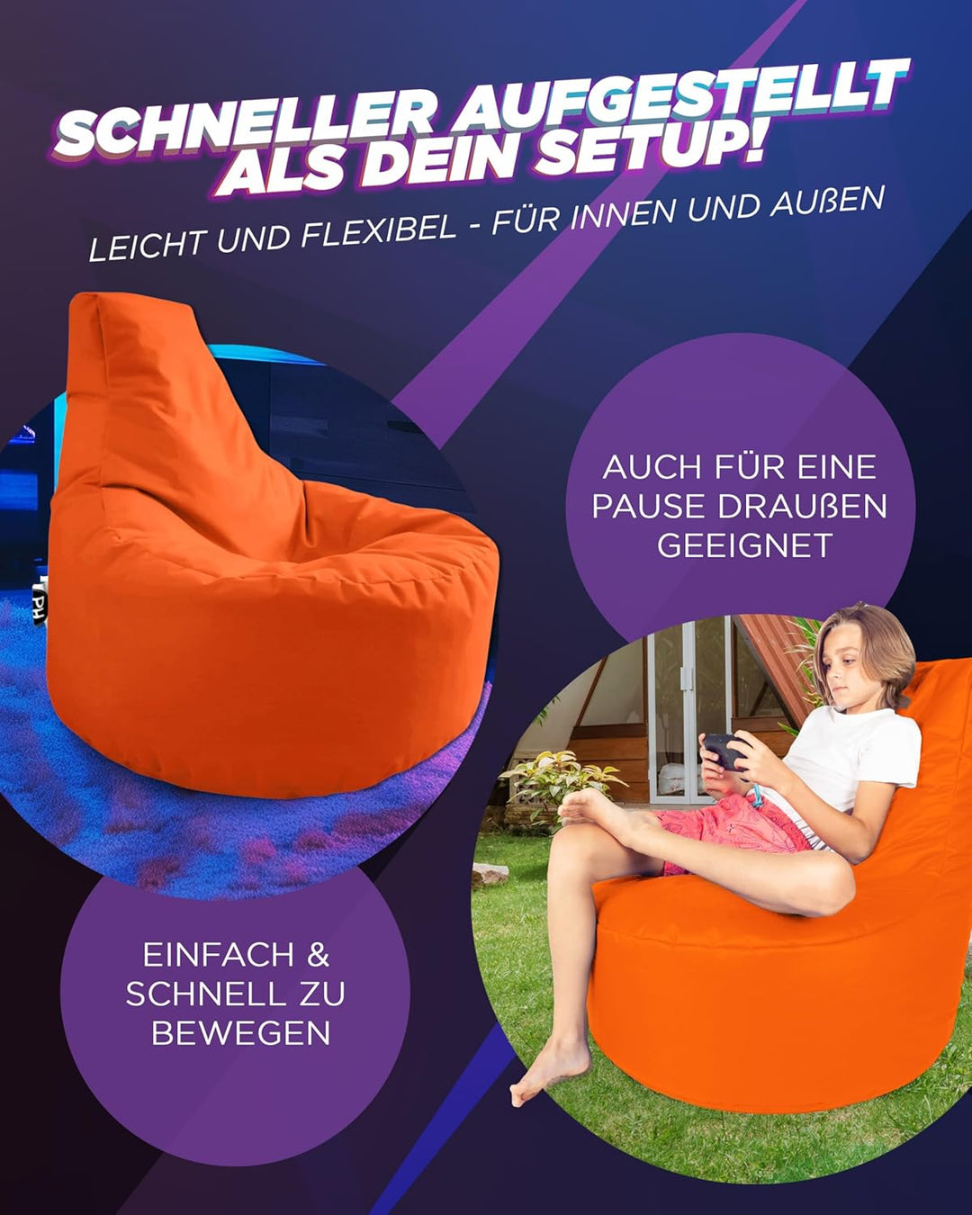 PATCH HOME Gamer Sessel in 2 verschiedenen Grössen und 25 XL - 75cm Durchmesser, 30cm Sitzhöhe, 80cm