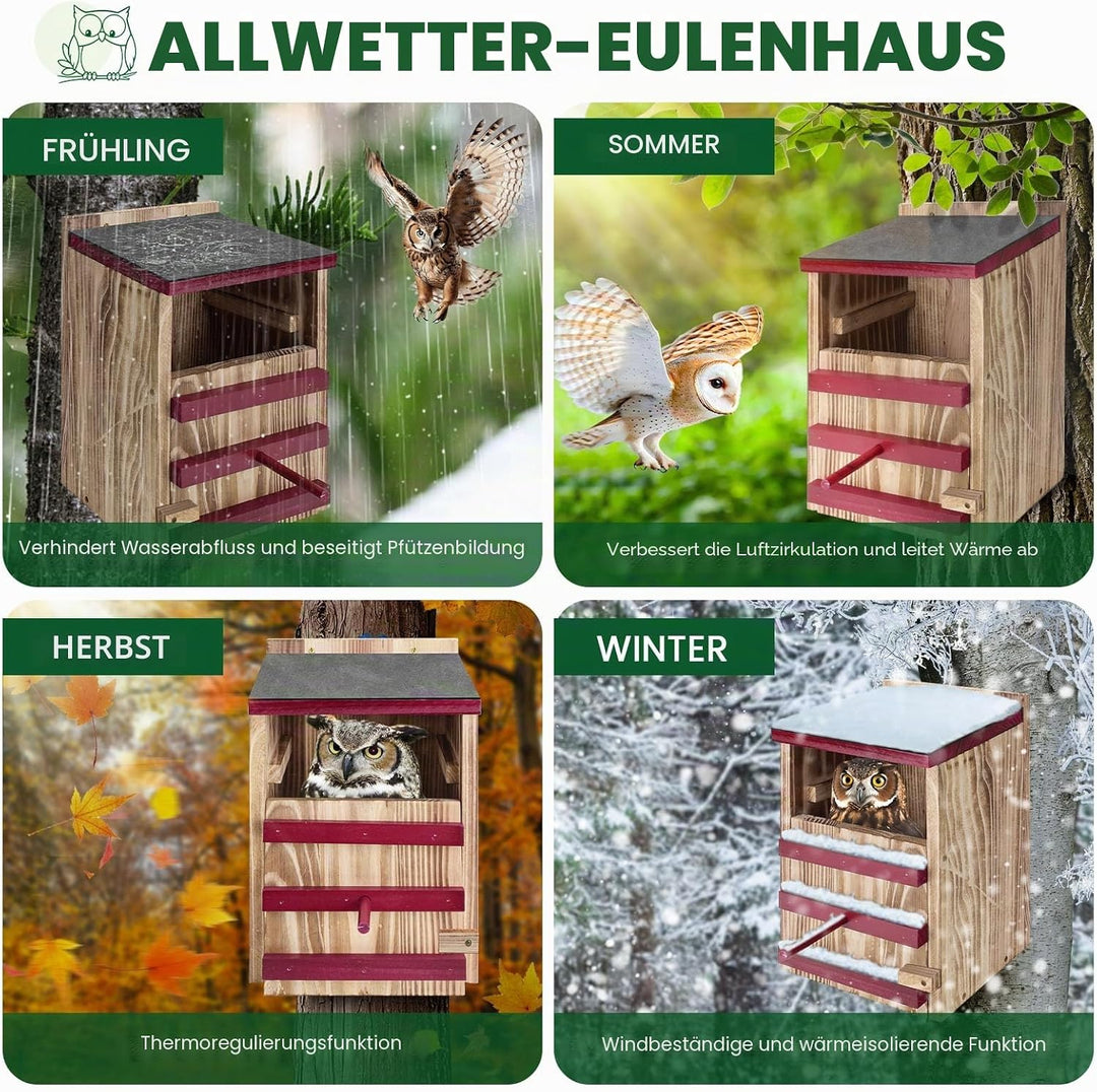 Eulenhaus aus Holz, wasserdichter Eulen-Nistkasten, Vogelhäuser für draussen mit Befestigungsschraub
