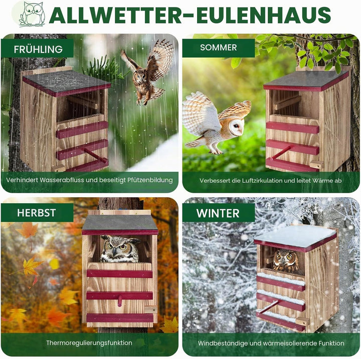 Eulenhaus aus Holz, wasserdichter Eulen-Nistkasten, Vogelhäuser für draussen mit Befestigungsschraub