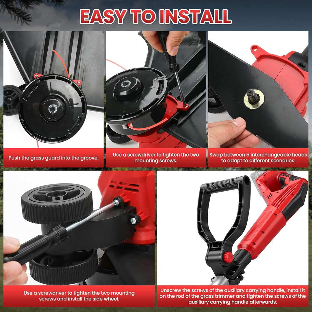 Akku Rasentrimmer kompatibel mit Milwaukee 18V Akku, 5-in-1 Bürstenloser Elektrischer Rasentrimmer,