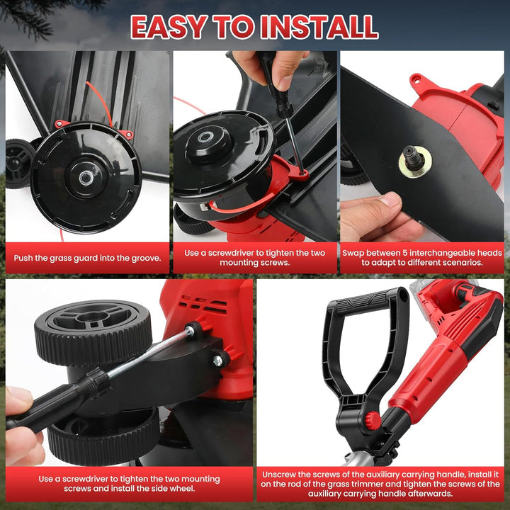 Akku Rasentrimmer kompatibel mit Milwaukee 18V Akku, 5-in-1 Bürstenloser Elektrischer Rasentrimmer,