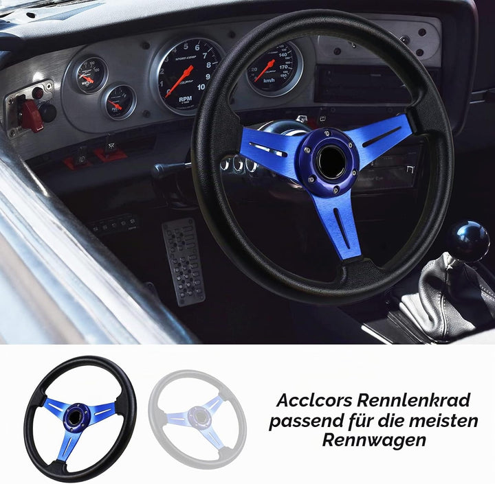 Acclcors Universal Rennlenkrad, Drifting-Lenkrad,Gaming Rennlenkrad 13.6" 6 Schrauben Grip Vinyl Led