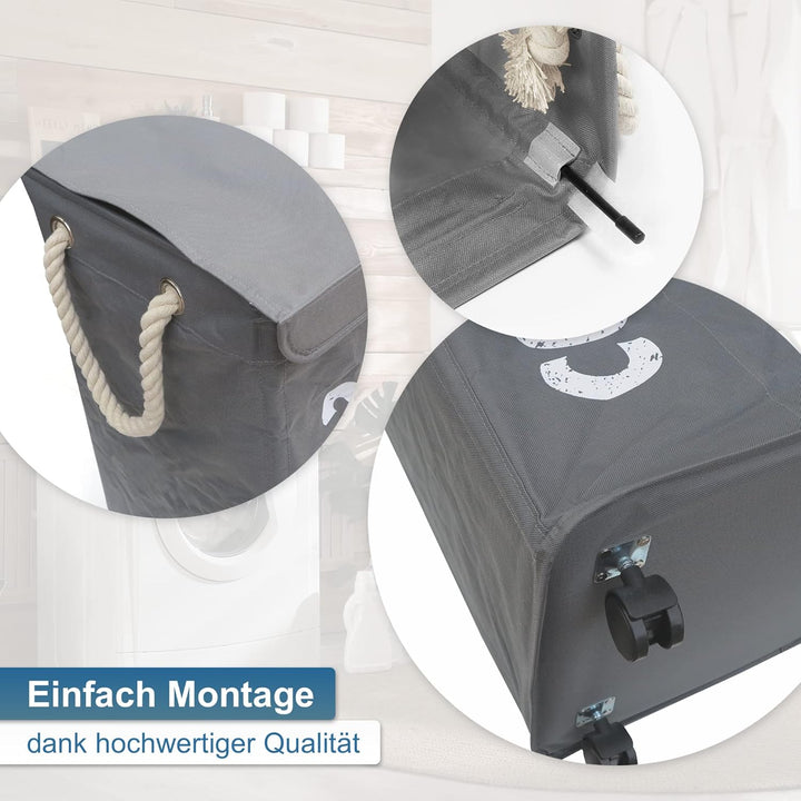 hausratplus osoltus Wäschebox - Wäsche-Sortierer mit Deckel & Rollen - Bad-Organzier - Wäschekorb -