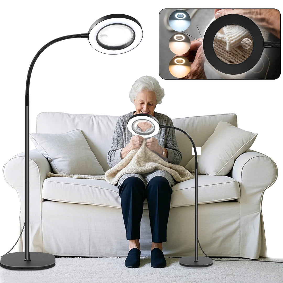 NZQXJXZ 5X 10X Lupe mit Licht und Ständer, 2-in-1 Lupenbrille mit 72 Einstellbaren Helligkeits-LEDs,
