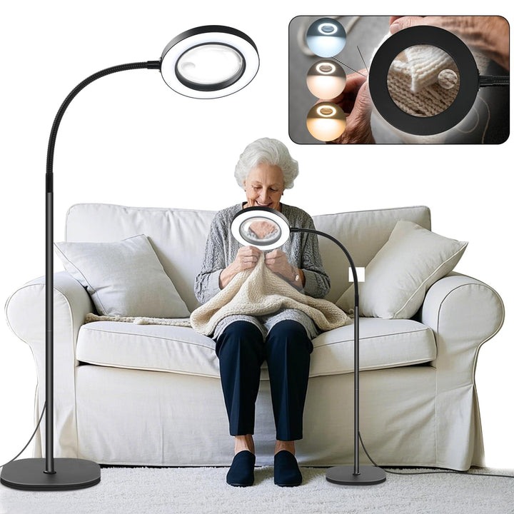 NZQXJXZ 5X 10X Lupe mit Licht und Ständer, 2-in-1 Lupenbrille mit 72 Einstellbaren Helligkeits-LEDs,